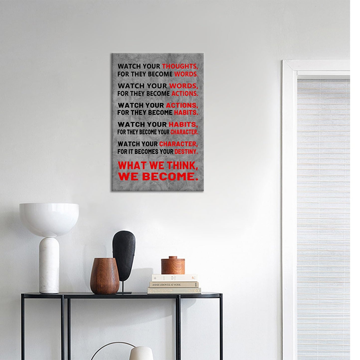 Motivational Canvas Wall Art - Watch Your Thoughts Mindset Quote, Framed Office Poster for Cubicle, Desk or Dorm, Inspirational Decor for Mental Health & Personal Growth, 18x12 Inch