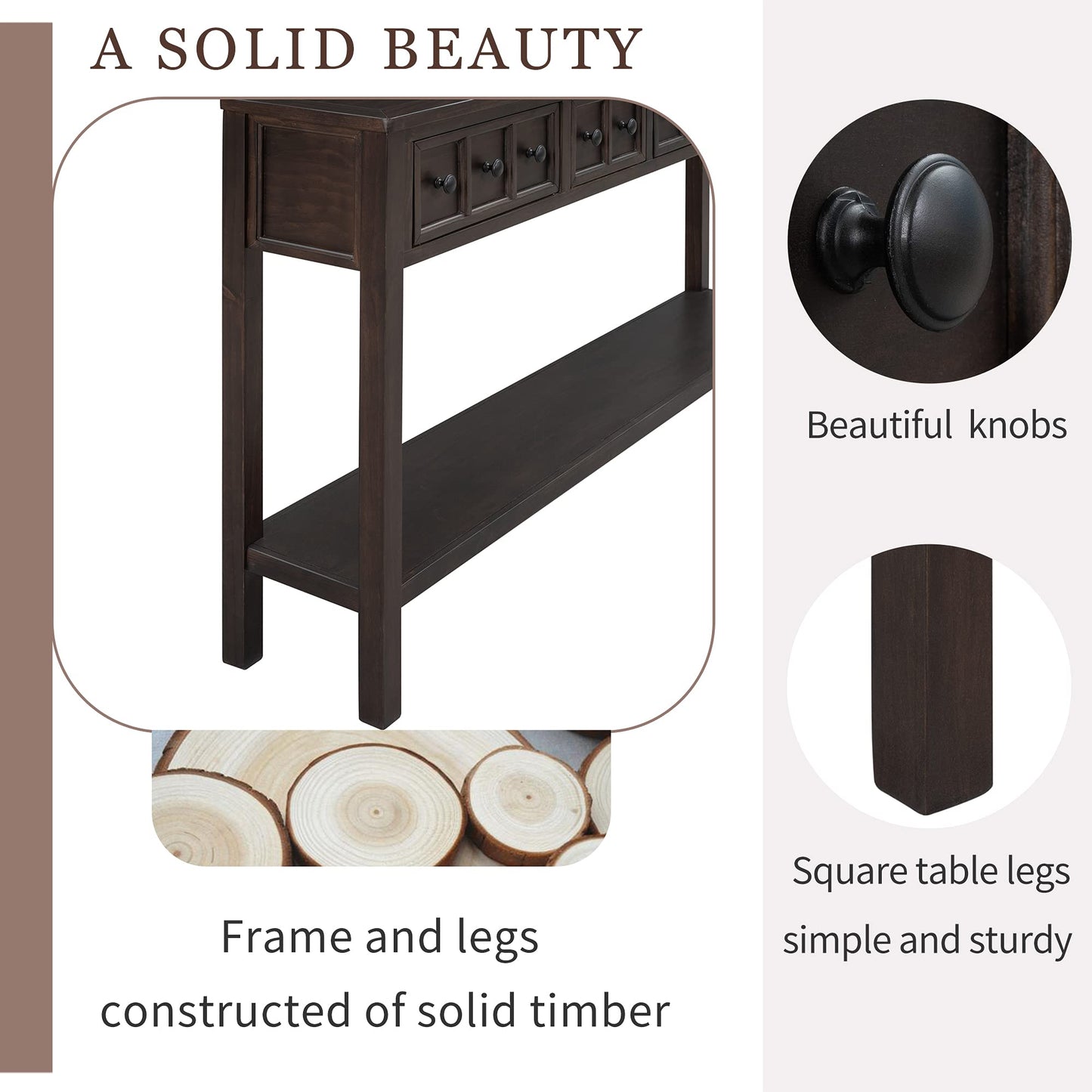 Merax Wood Farmhouse Entry Way Hallway Table with Drawers and Bottom Shelf Narrow Long Sideboard for Living Room (Espresso)