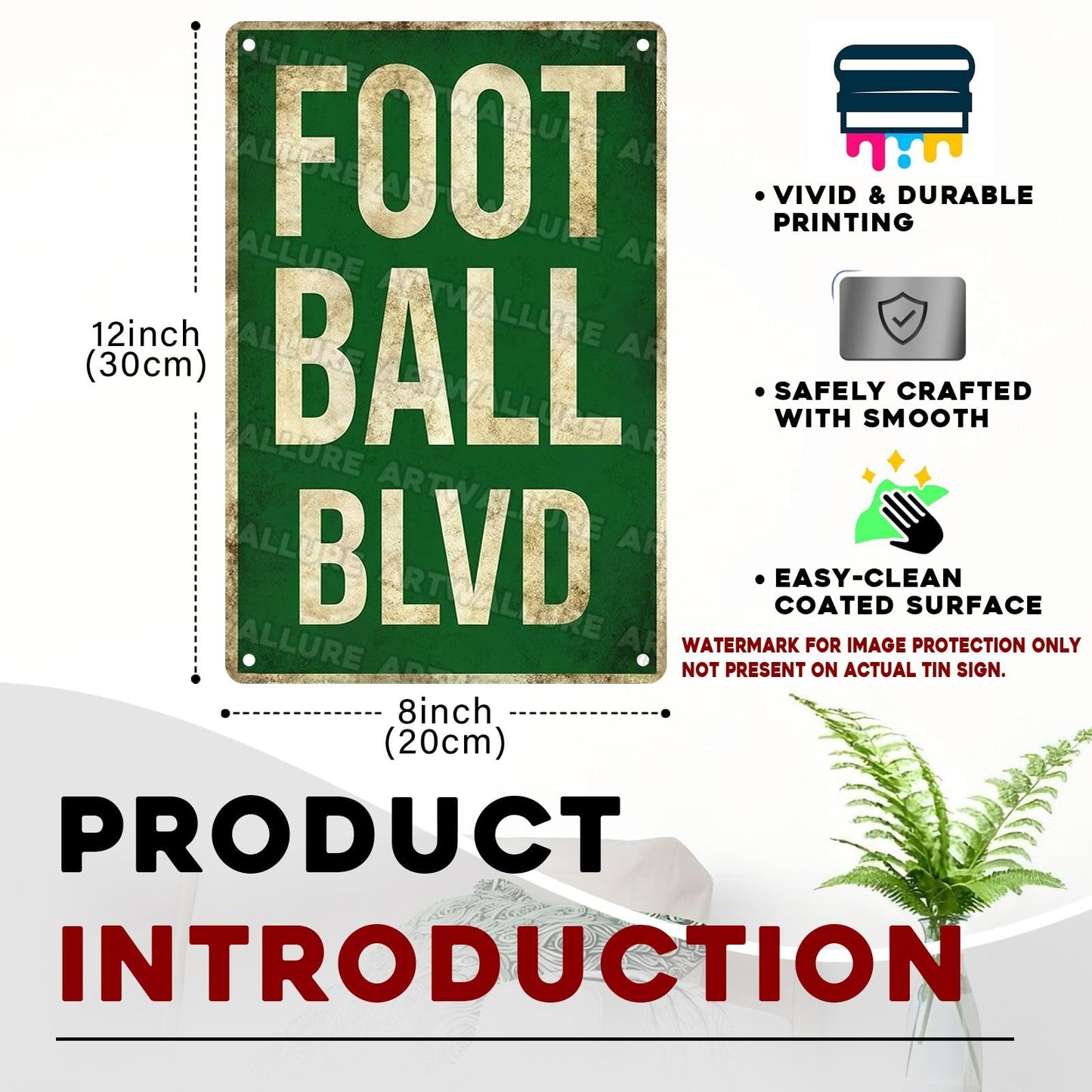 Football Sign Distressed Tin Sign Passionate Football Blvd Wall Decor For Teen Boys Man Cave Garage Bedroom Gym