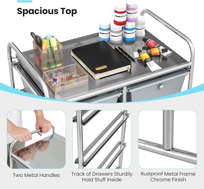 Giantex 10 Drawers Rolling Cart, Classroom Organizers, Storage Cart with Wheels, for Teacher Office Home School Supplies Tool Craft Art Paper, Black Gradient