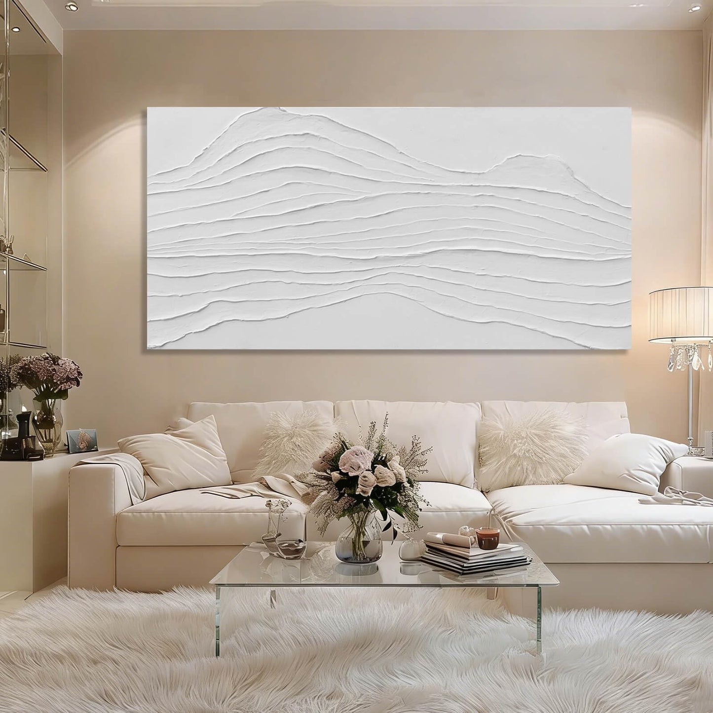 GAIDUOMAI Large Abstract Wall Decor White Line Wall Art Textured Minimalist Poster Contemporary Wall Painting for Living Room Office Bedroom 29"x 58" Hallway Decor