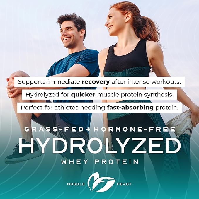 Muscle Feast Hydrolyzed Whey Protein Powder, Grass Fed and All Natural Hormone-Free, Hydro Whey Powder for Men and Women, Gluten Free, Non-GMO, Delicious Hydrolyzed Protein Powder, Vanilla, 2lb