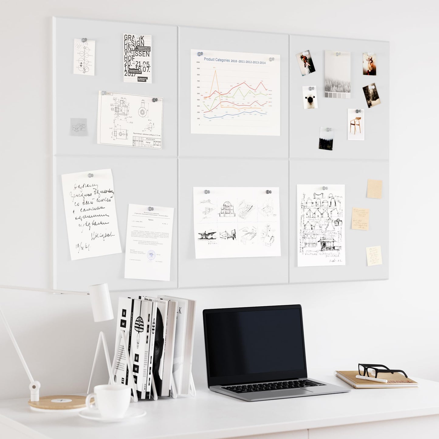 Neatsure Large Cork Board for Wall, 36" x 24" White Bulletin Board with Pushpins, 6 Panels Felt Tiles Tack Push Pin Board for Office