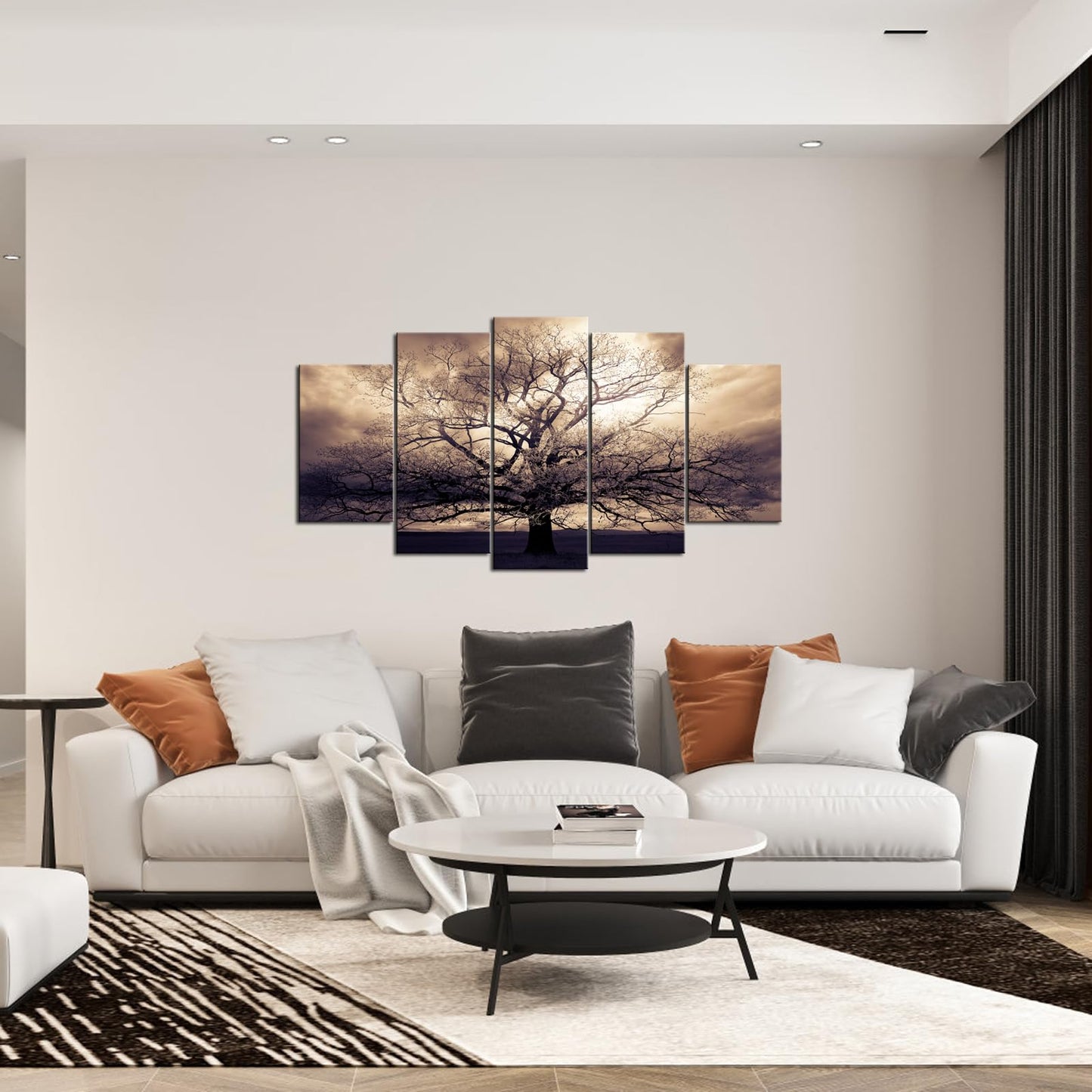 sechars - 5 Piece Large Canvas Wall Art Sepia Tree of Life Picture Photo Art Print on Canvas Mysterious Fantasy Forest Artwork for Home Office Living Room Decor Gallery Wrap Ready to Hang
