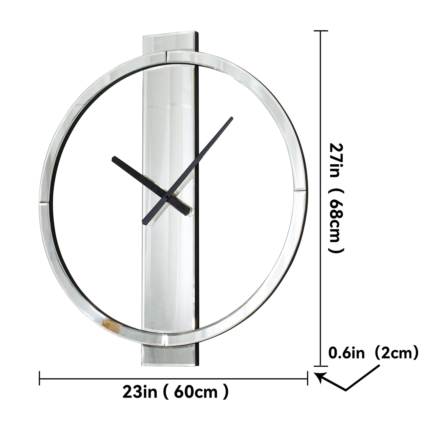 SHYFOY Wall Clock Decorative Large Clock Living Room Decor - 23" Big Clocks All Mirror Glass Finish, Modern Clock for Wall Round Wall Decor for Office Bedroom Fireplace