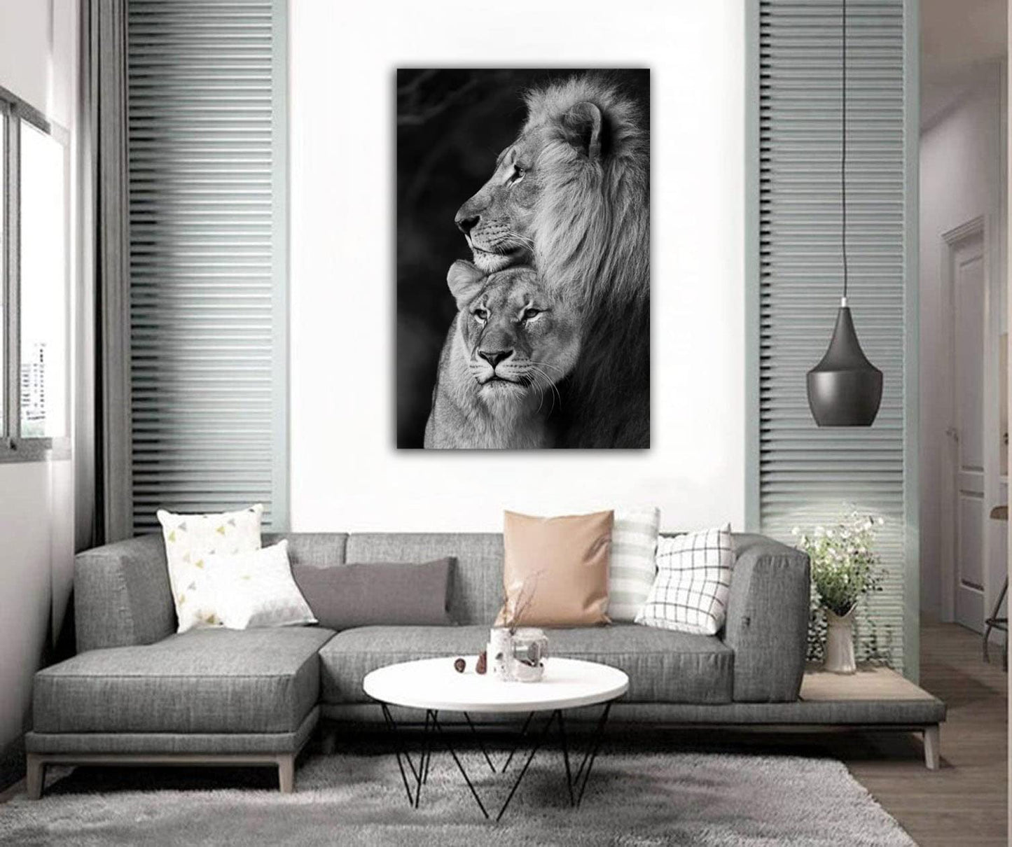 RAOMAAE Lion and Lioness Hug Poster Black and White Animal Lion Wall Art Picture Print Canvas Painting Modern Home Living Room Decor Poster (40x60cm-No Frame)