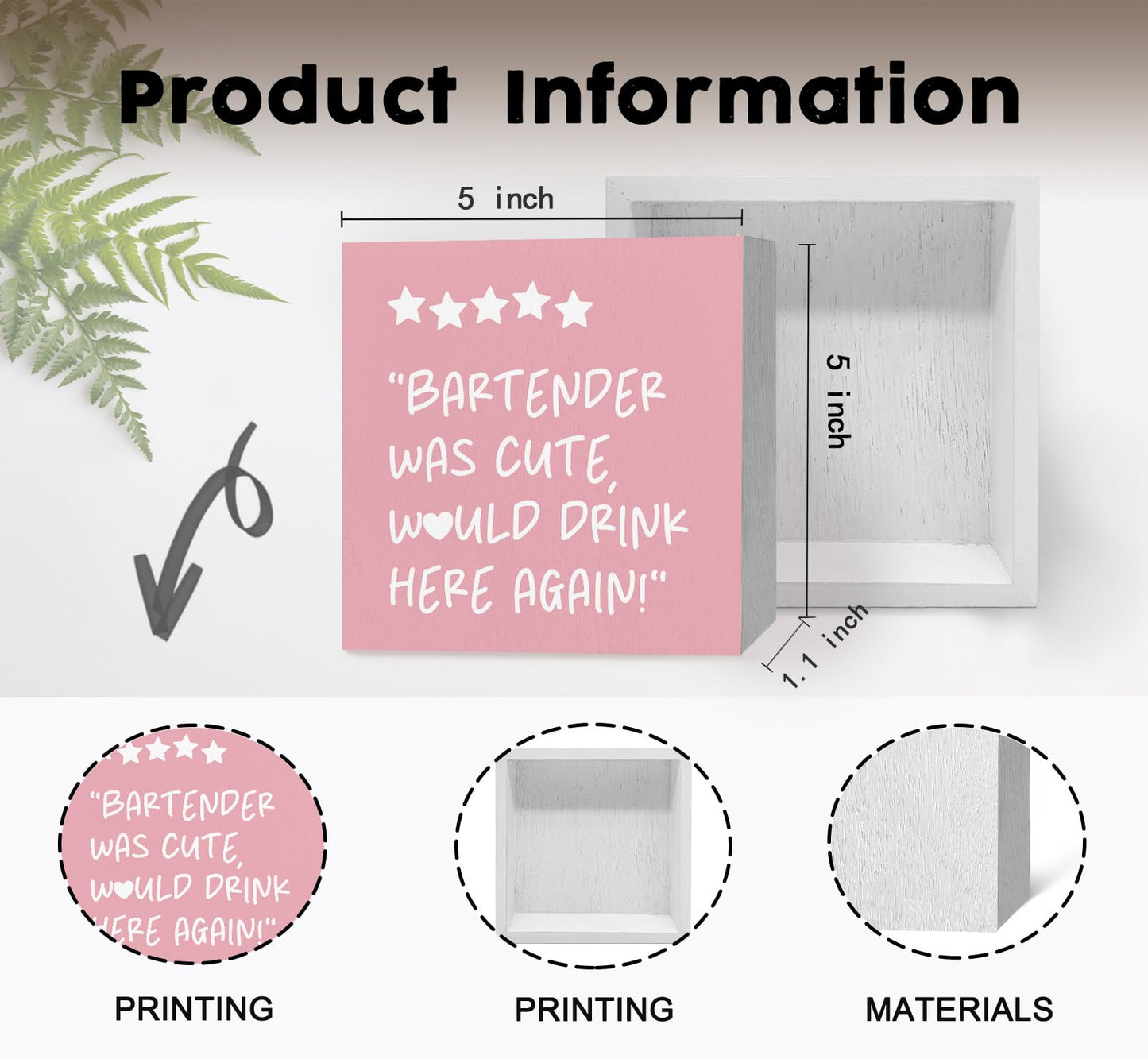 Nitelat Pink Bar Cart Bartender Accessories Signs, Was Cute Would Drink Here Again Wooden Box Signs, Bar Decorations For Home, Pink Wood Sign Home Decor For Kitchen Desk Table Shelf 5x5 Inch
