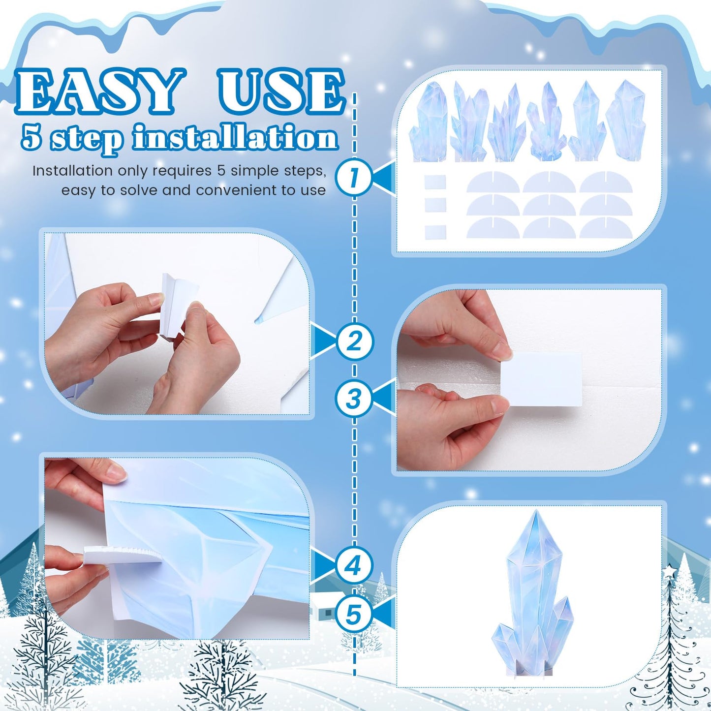 Novabright 6 Pcs Icicle Style Standees Standup Cutout Backdrop Photo Props Theme Party Decorations for Birthday Party Supplies Baby Shower Classroom Halloween Decor(White)