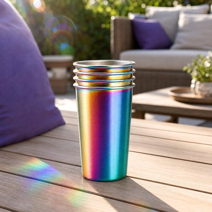 Tosnail 6 Pack Stainless Steel Pint Cups, 16 oz Metal Cups Unbreakable Drinking Glasses Water Tumblers for Kids, Adults Indoor and Outdoor Use, Rainbow