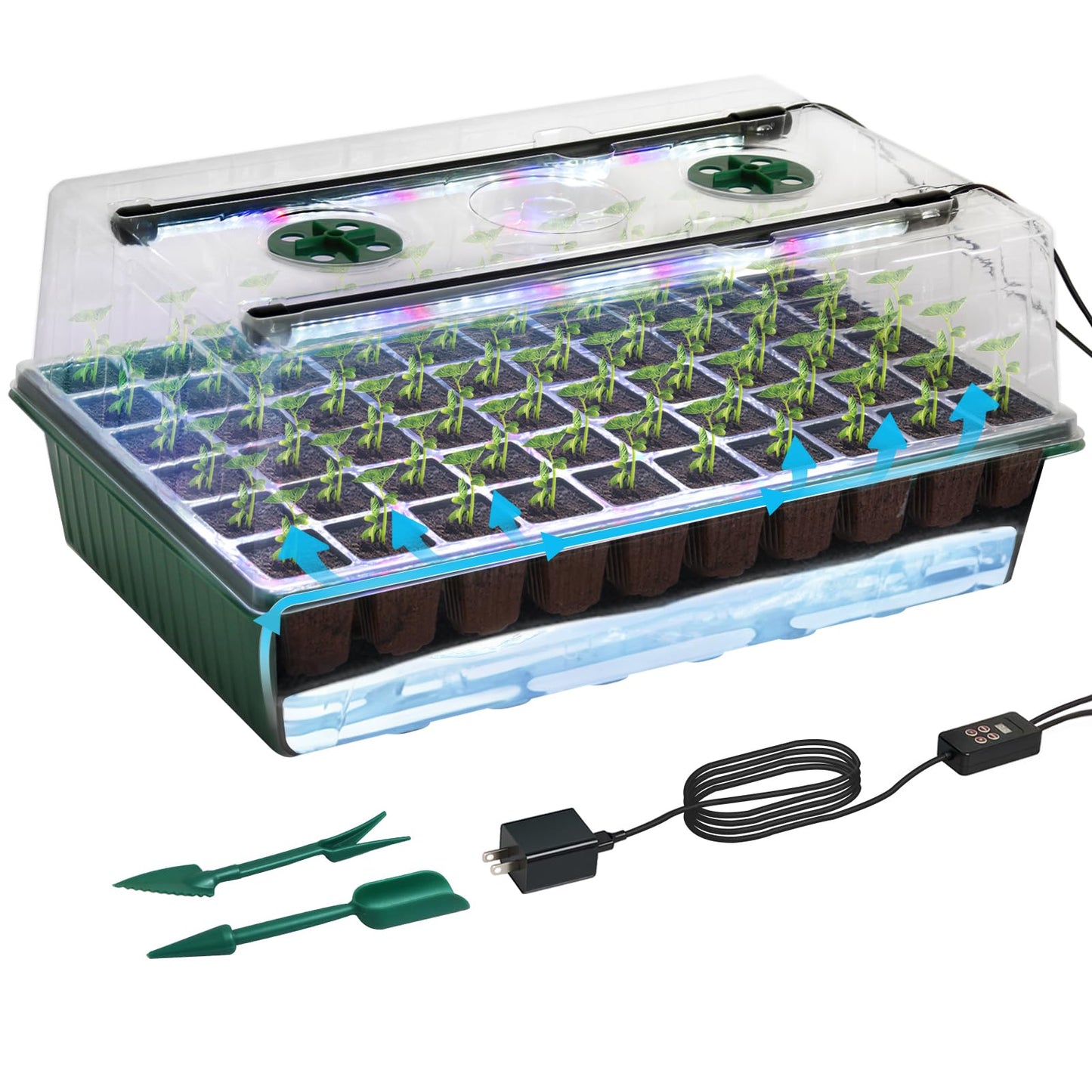 TONYFUL Seed Starter Tray with Grow Light, 60-Cell Seed Starter Kit with 4.07” Humidity Dome, Indoor Seedling Starter Tray, Seed Starting Tray for Plant Germination, Seeds Growing