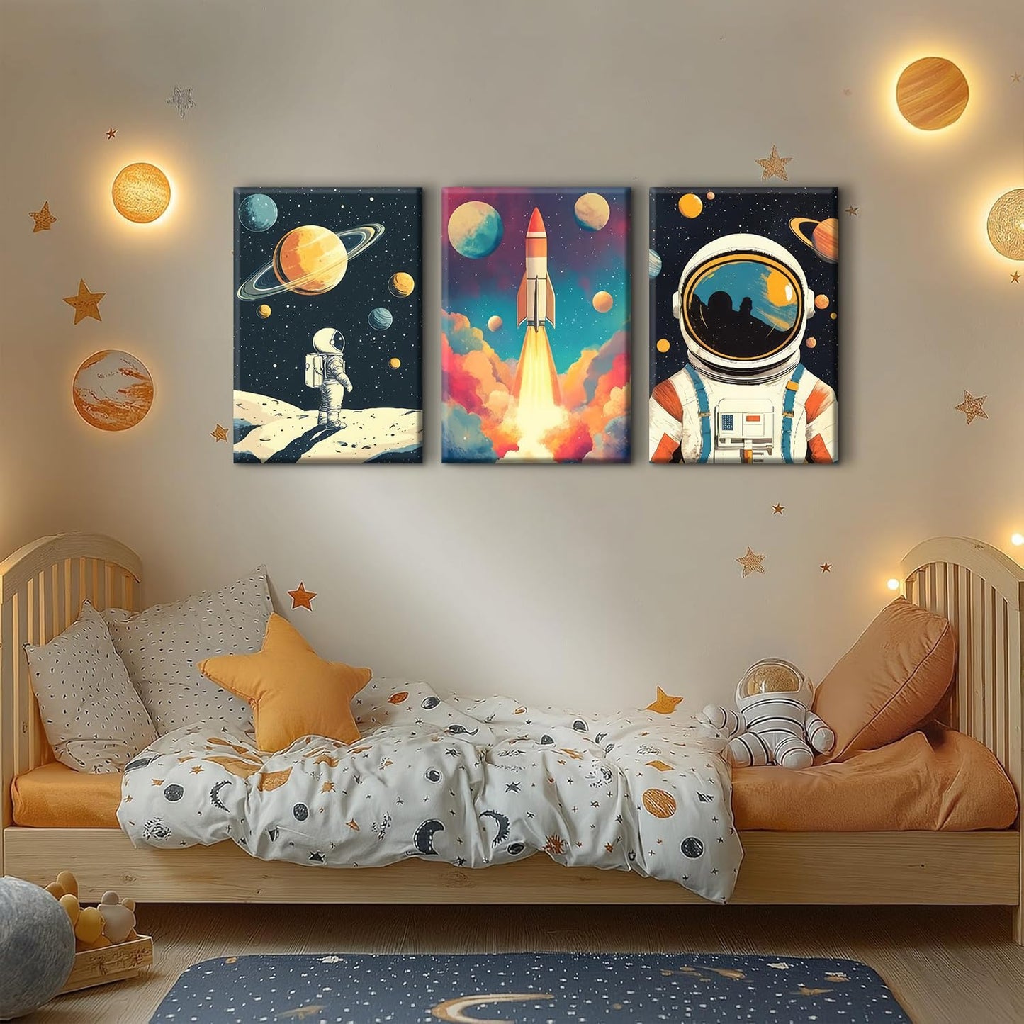 lkjhgf999 3 Pcs Space Canvas Wall Art Nursery Space Astronauts Kid Painting Pictures Wall Decor Explore Dream Galaxy Canvas Prints Artwork for Boys Room Girls Room Kids Room Decoration