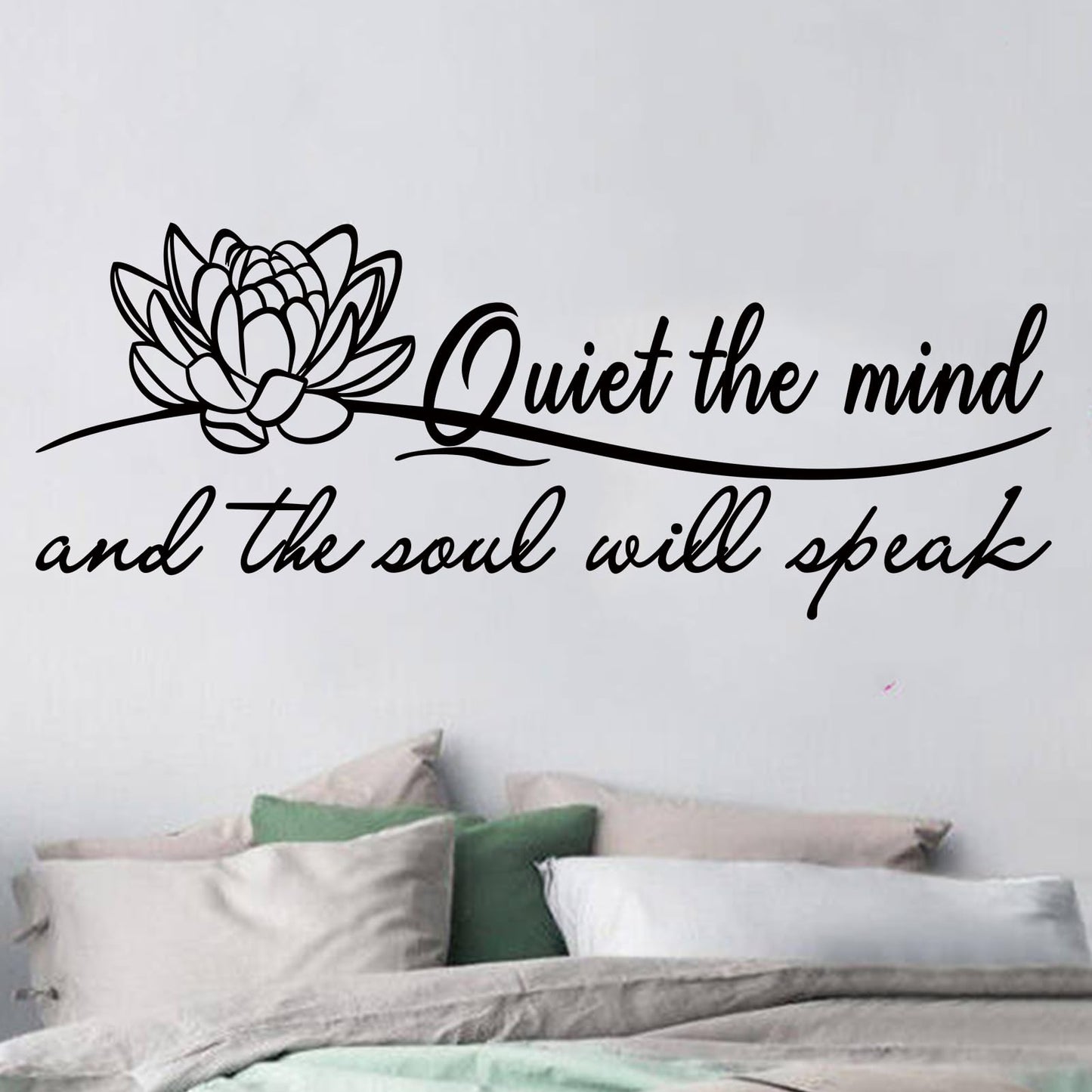 SEATUNE Yoga Pilates Wall Stickers - Inspirational Quotes Motivational Wall Decals - Bathroom Bedroom Living Room Home Vinyl Art Wall Decor - Quiet The Mind and The Soul Will Speak 23"X9"