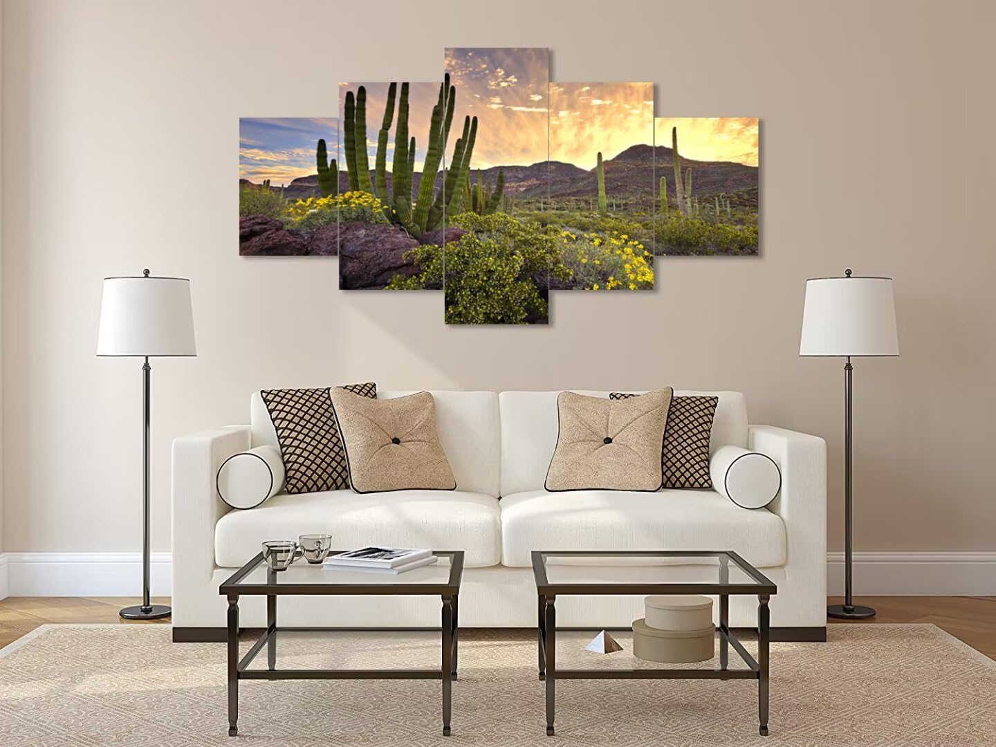 Sunrise Organ Pipe Cactus National Monument Canvas Wall Art for Living Room Bedroom Bathroom Home Decorations Framed Artwork Ready to Hang(60''W x 40''H)