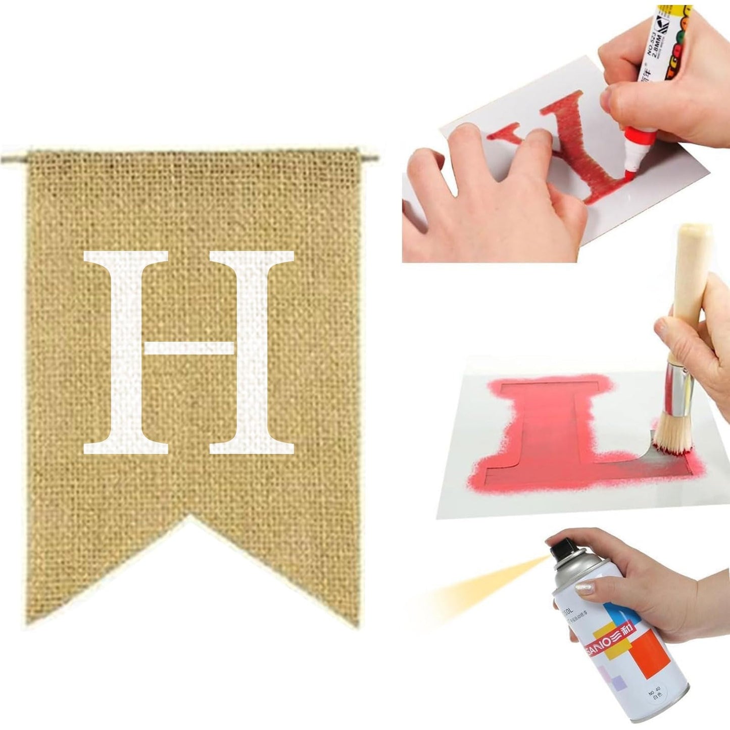 30pcs Burlap DIY Brown Banner Set– Includes Letter & Heart Stencils, Personalized Banner for Handwriting Custom Signs for Birthday, Wedding Holiday Decor (5.1x7.1 inch)