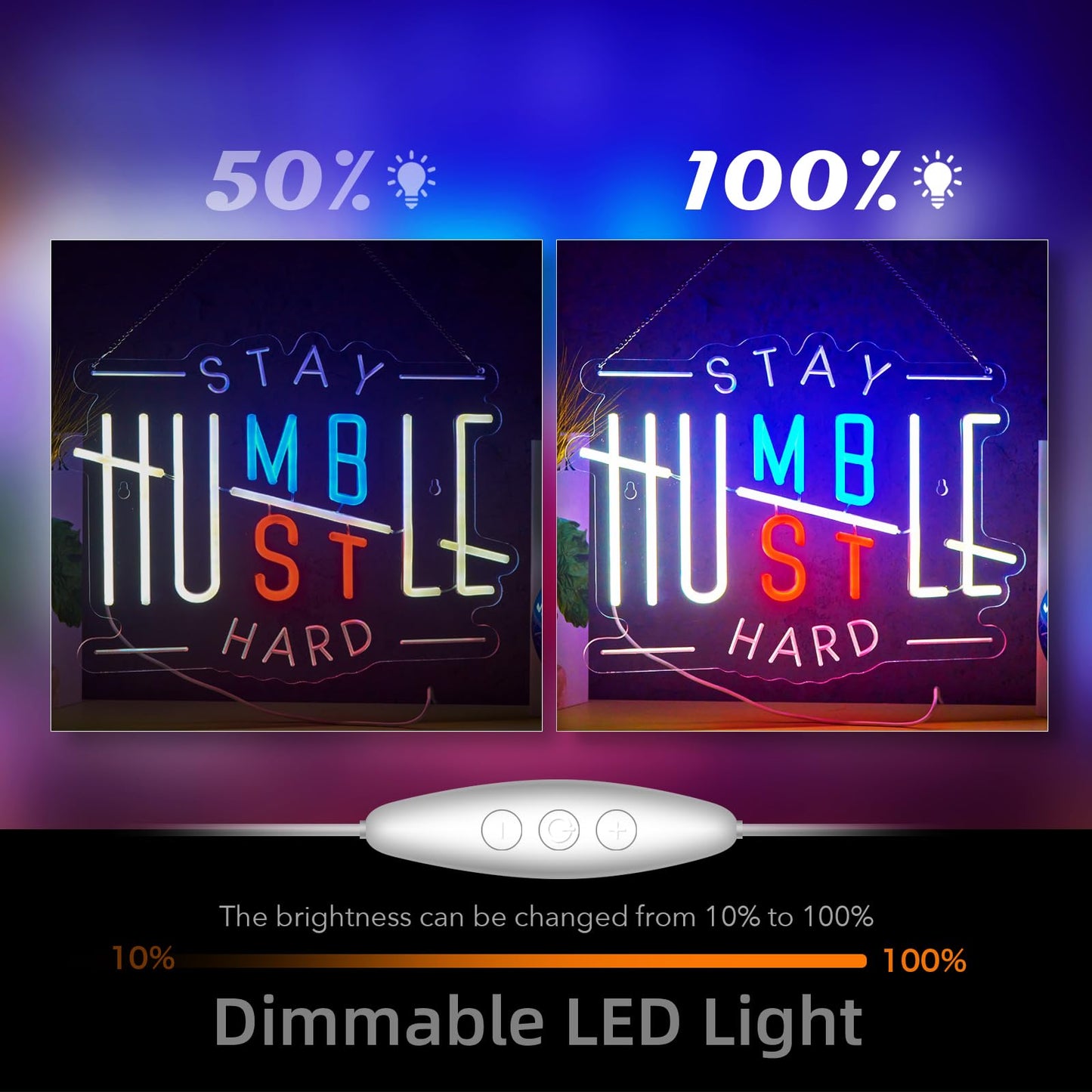 Hustle Neon Sign Humble Neon Sign for Wall Decor Stay Humble Hustle Hard USB Dimmable LED Neon Lights for Boys Girls Room Office Gameroom Men Cave Holiday Birthday Christmas Gift