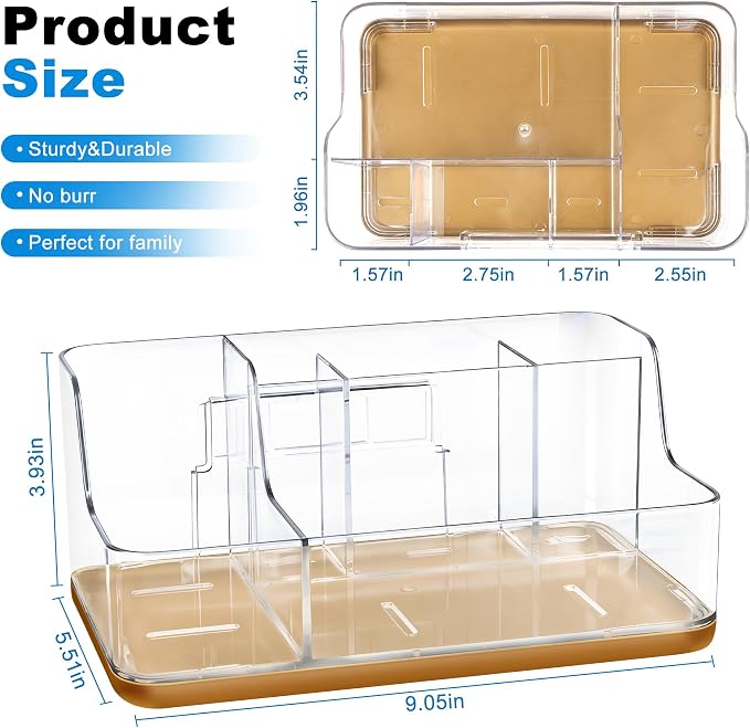 Gold Vanity Bathroom Countertop Storage Rack Lipstick & Makeup Brush Organizer Skincare Storage Box for Vanity Ideal for Bathroom, Living Room, and Kitchen Organization