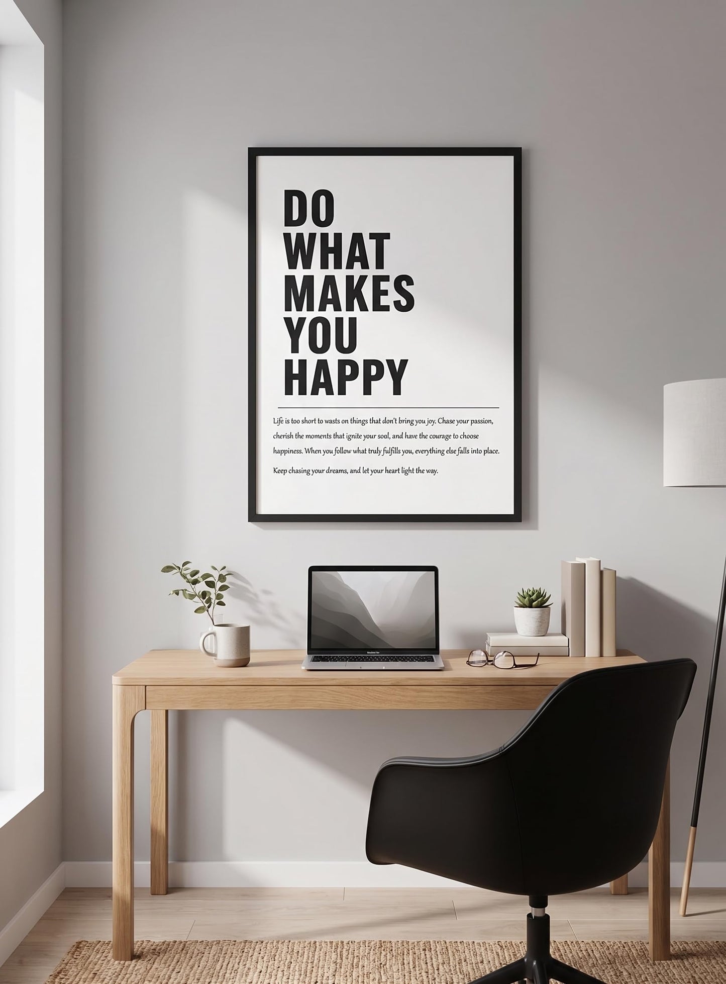 Do What Makes You Happy Inspirational Wall Art Modern Minimalist Black and White Canvas posters Print Motivational Quote Wall Decor for Office Living Room Bedroom Unframed 16inx24in poster