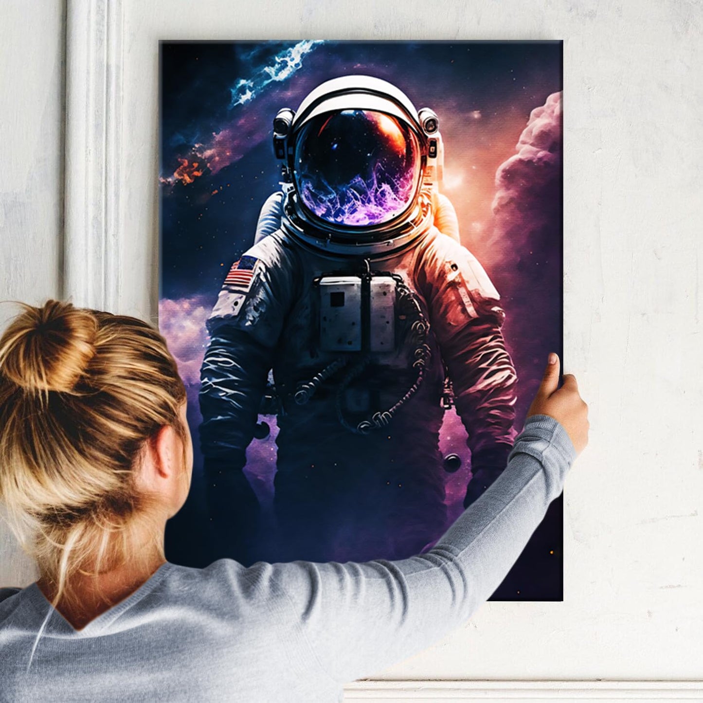 Framed Astronaut Wall Art Space Pop Culture Graffiti Street Art Painting Pictures Wall Decor Canvas Prints Modern Gifts For Man Artwork Space Boys Room Home Decor For Bedroom Living Room Office