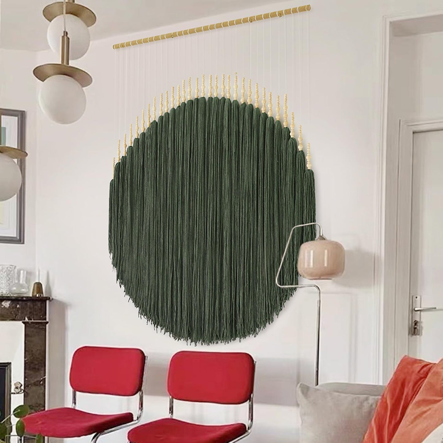 IOWER Large Macrame Wall Hanging Green Boho Decor Macrame Beads Yarn Fiber Art Beaded Tassel Home Decor For Bedroom Living room 39" W x 55" L
