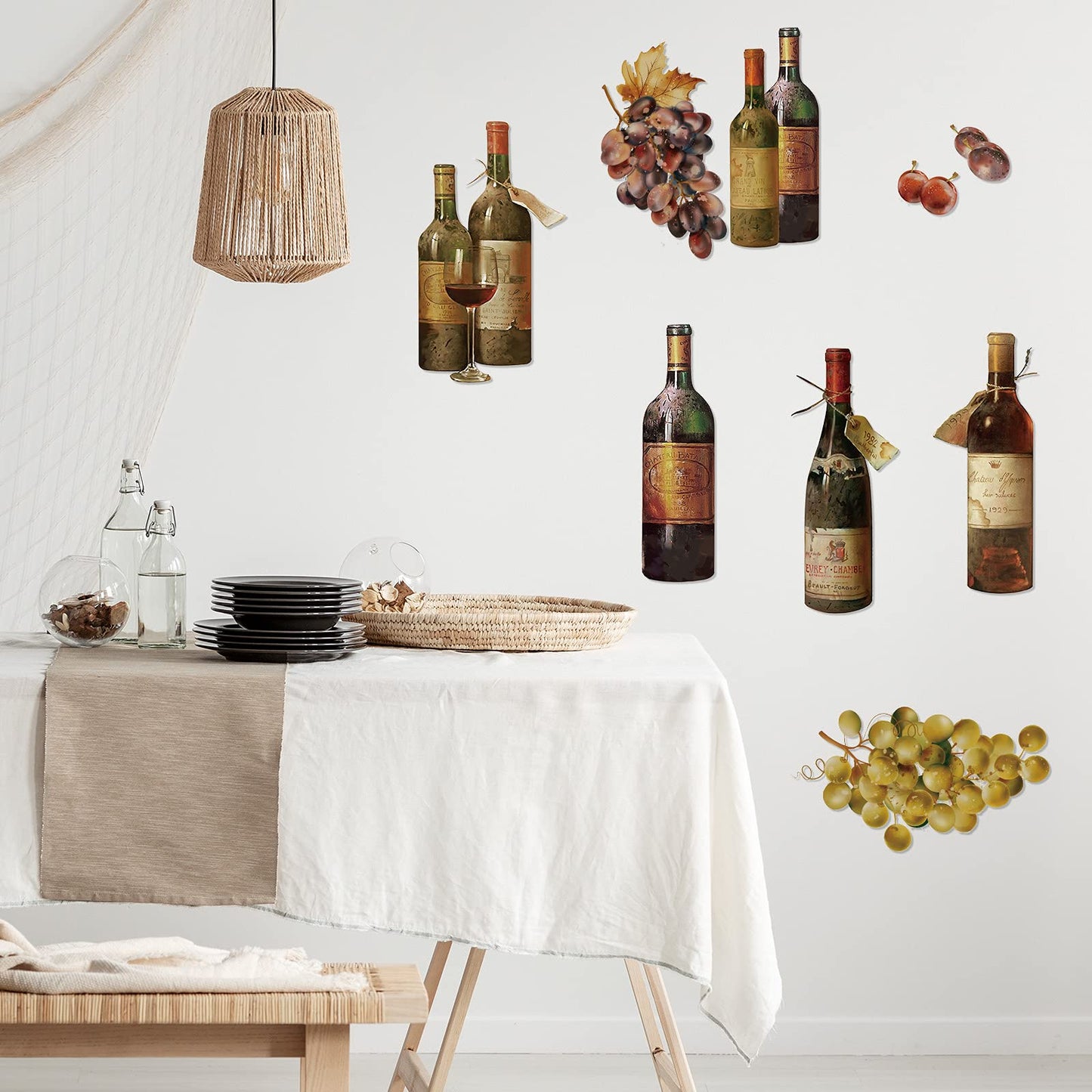 Censen 2 Sheets Wine Wall Decal Stickers Artwork Peel and Stick Wine Bottle Wall Glass Kitchen Grape Fruit Decal Stickers for Kitchen Dining Room Bar Home Restaurant