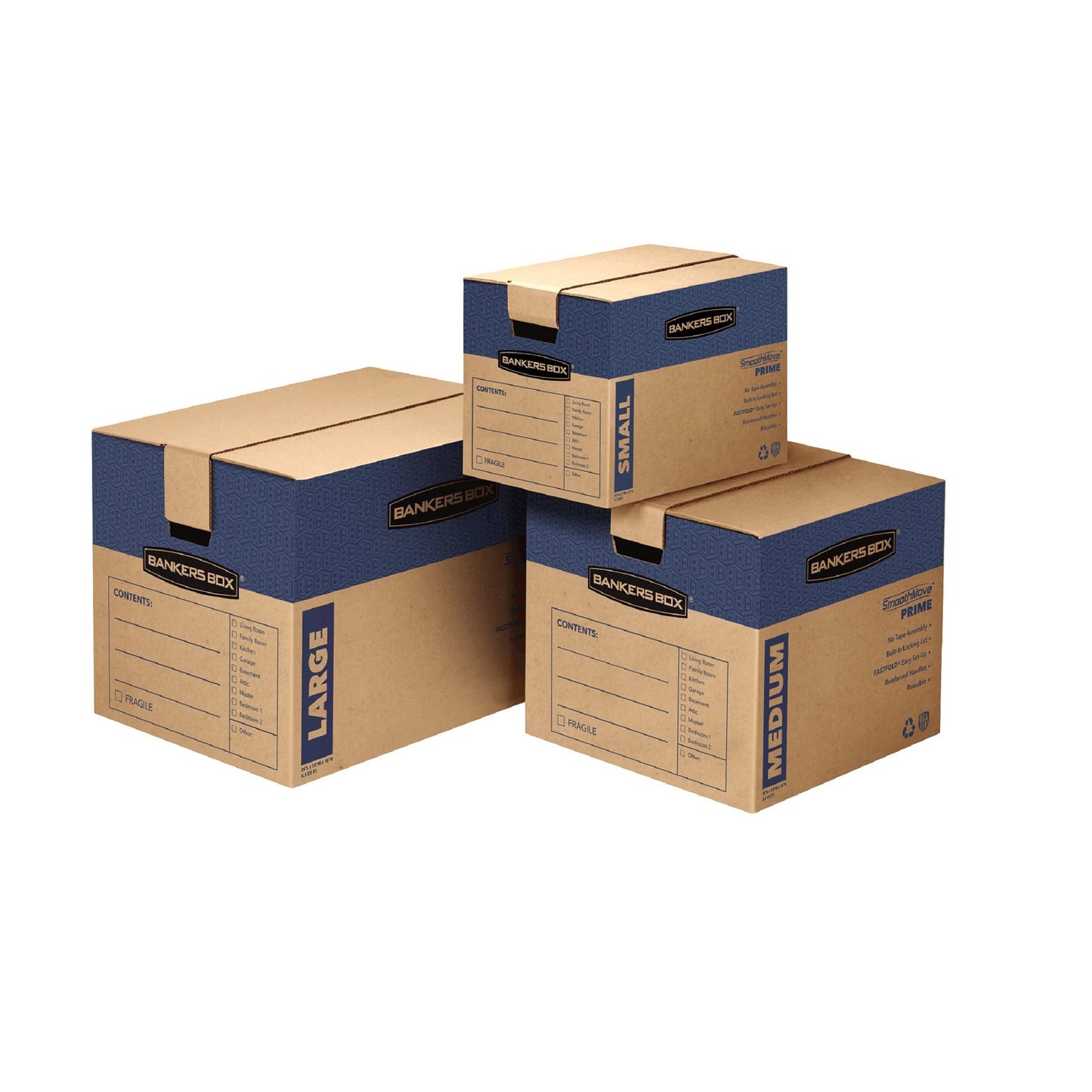 Bankers Box Large Prime Moving Box 6 Pack, Reinforced Handles, Tape-Free Assembly, Attached Lid, 18-in x 18-in x 24-in (0062904)