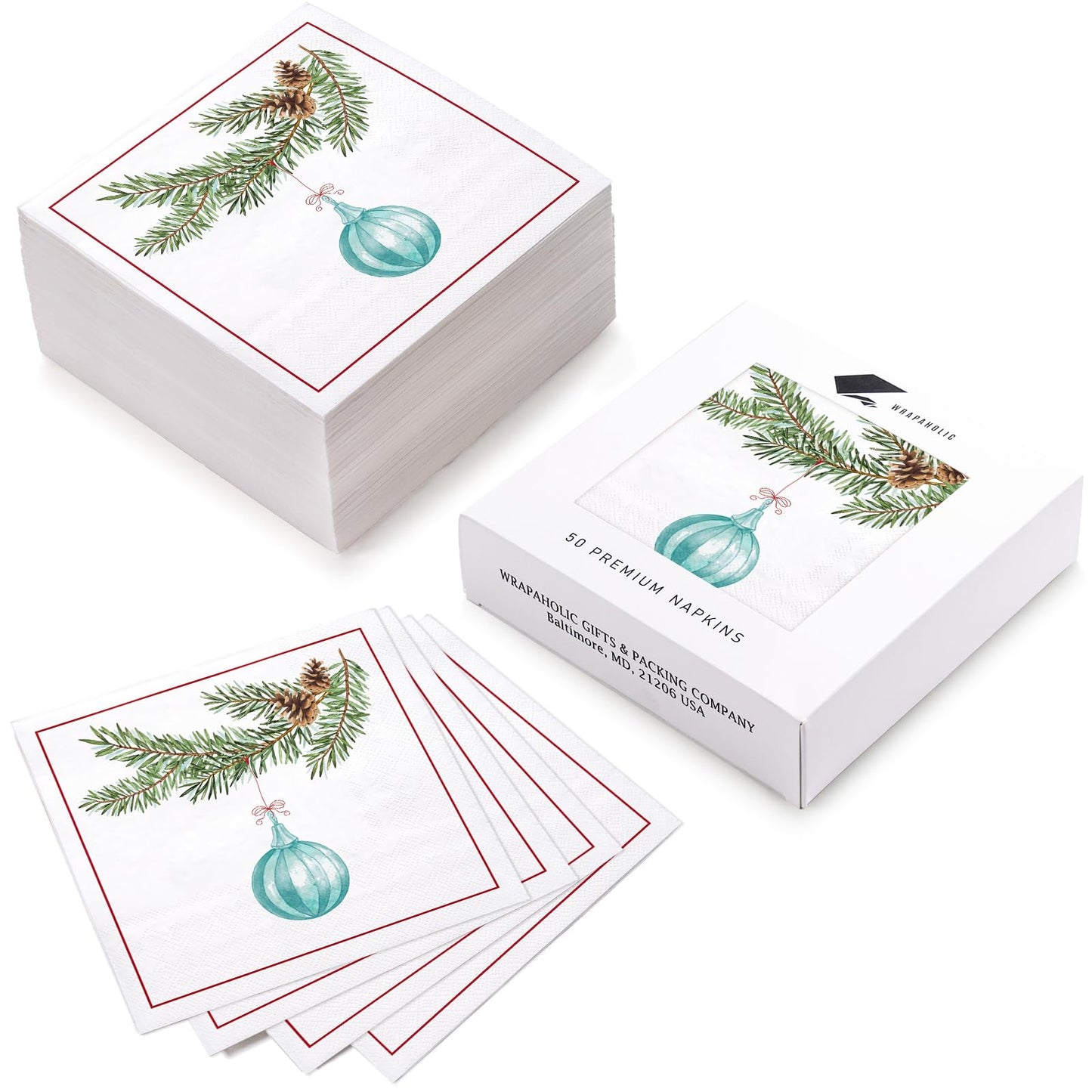 WRAPAHOLIC 50Pcs Christmas Paper Napkins - 3 Ply Christmas Light Disposable Cocktail Napkin for Christmas Party Supplies Tableware, Xmas Holiday - 5 x 5 In