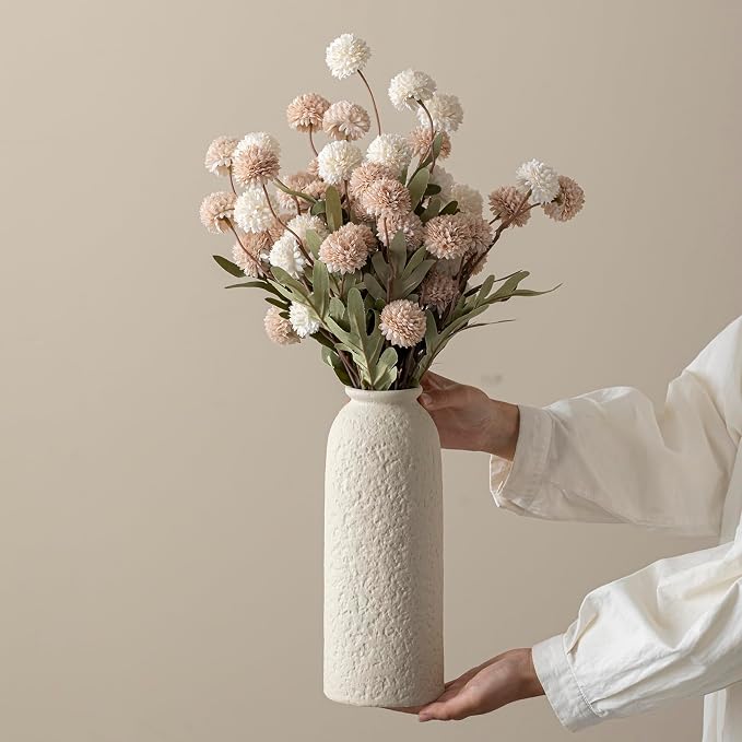 Large Decorative Ceramic Vase Set, 3 Pieces, Nordic Modern Boho Style, Berge Color, Modern Farmhouse for Home Decor (XL Beige Texture)