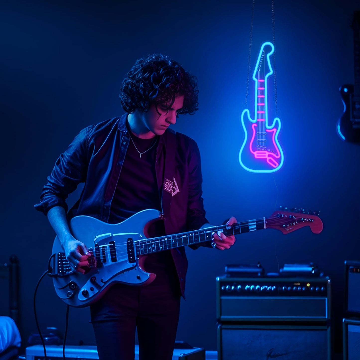 CoolGift Mart Electric Guitar Neon Light, Dimmable LED Guitar Neon Wall Sign USB Powered, Decorations for Bedroom Living Room Man Cave Music Studio, Gift for Guitar Players Guitarists Music Lovers