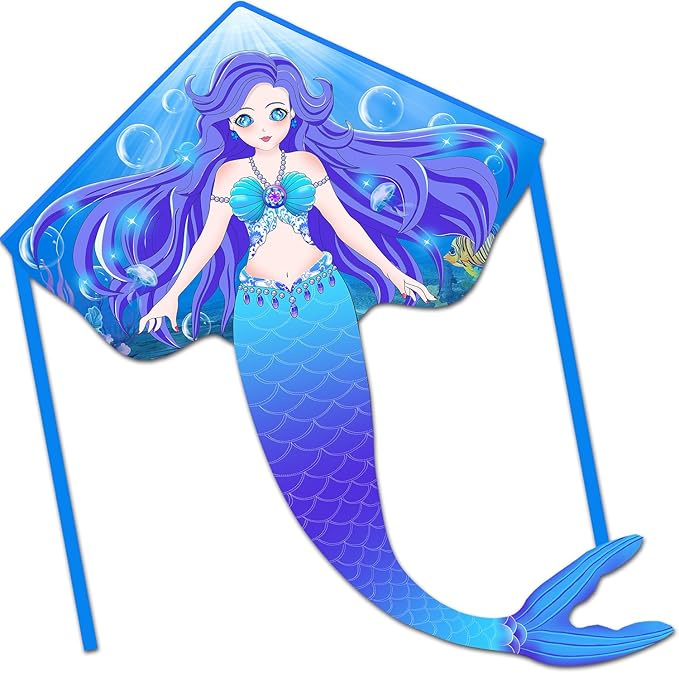 HONBO Large Mermaid Kite for Kids & Adults, Easy to Fly Delta Kite, Beginner Kite for Girls &Boys, Pegasus Beginner Kite for Kids,Octopus Kite