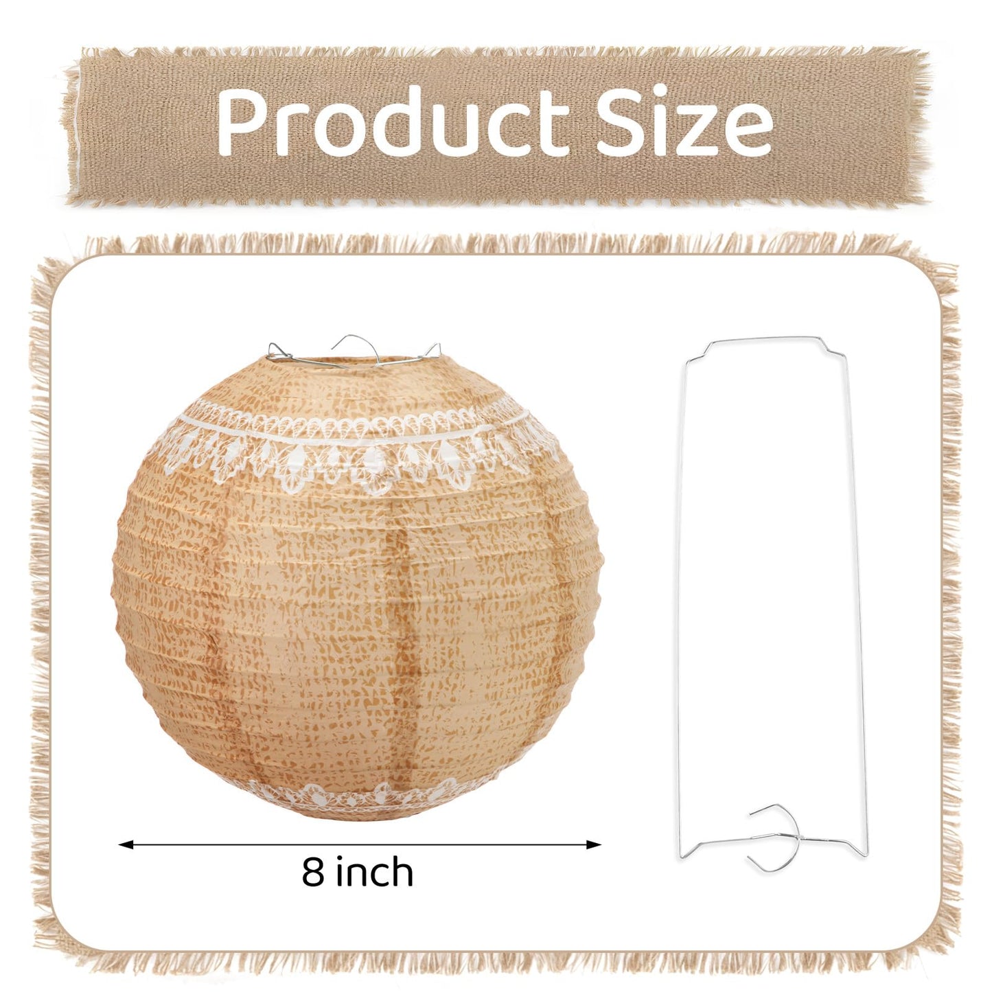 Glooglitter 6 Pcs Burlap Paper Lanterns Rustic Hanging Paper Lantern Decor for Weddings, Bridal Showers, Party Decorations, Boho Farmhouse Ceiling Decor, Indoor Outdoor Event DIY Hanging Lanterns
