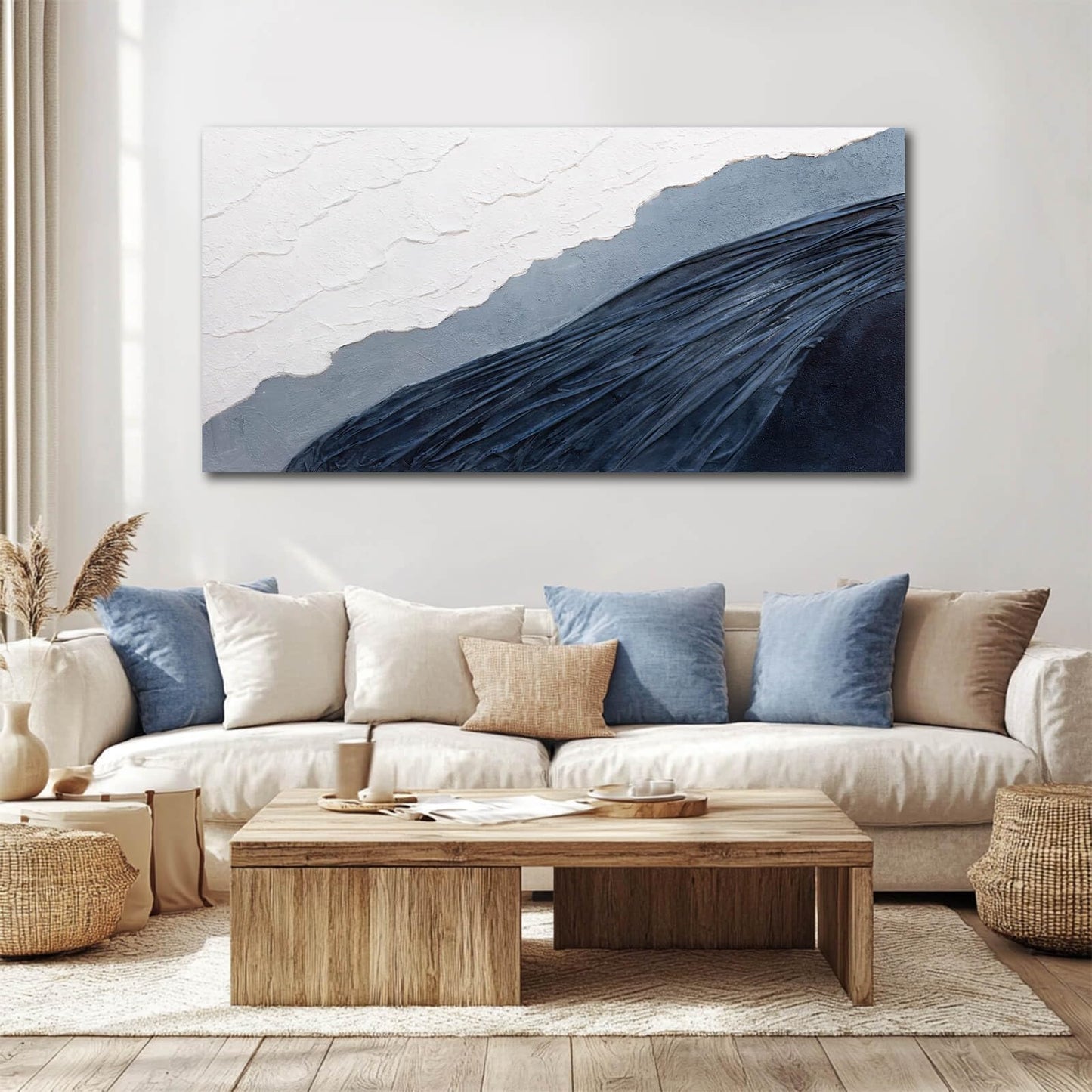 Ocevarin Blue and White Canvas Wall Decor Abstract Wall Art for Bedroom Neutral Art Prints Minimalist Home Decor 24"x 48" Pictures for Living Room