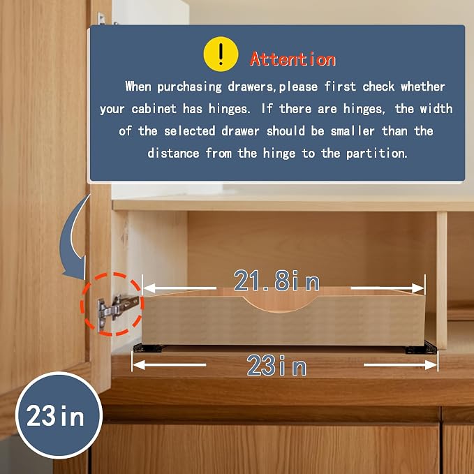 Pull Out Cabinet Drawers - 6x2 Size Options (12-23'W,18-21'D), Pre-Assembled with Soft Close Slides, Solid Beechwood, Easy Installation(23'W x 18'D)