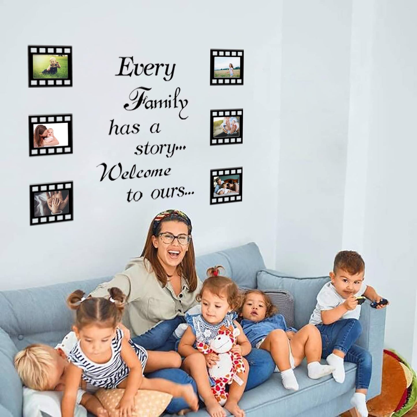Every Family Has a Story,Family Wall Stickers Decor for Living Room,Contains 6 Pcs 4 x 6 Inch Picture Frame Inspirational Wall Decals Quotes