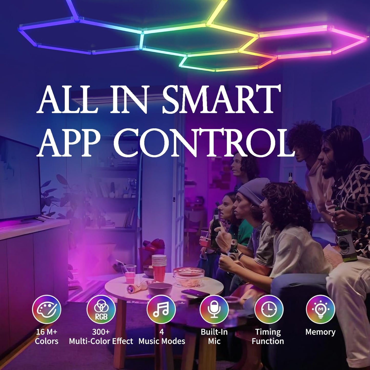 VIVIDALUX Super Bright RGB Hexagon Led Lights with App and Remote Control,16 Million Colors and Many Scene, Music Sync,for Living Rooms,Bedrooms, and Gaming Rooms,Party,Gym,Garage