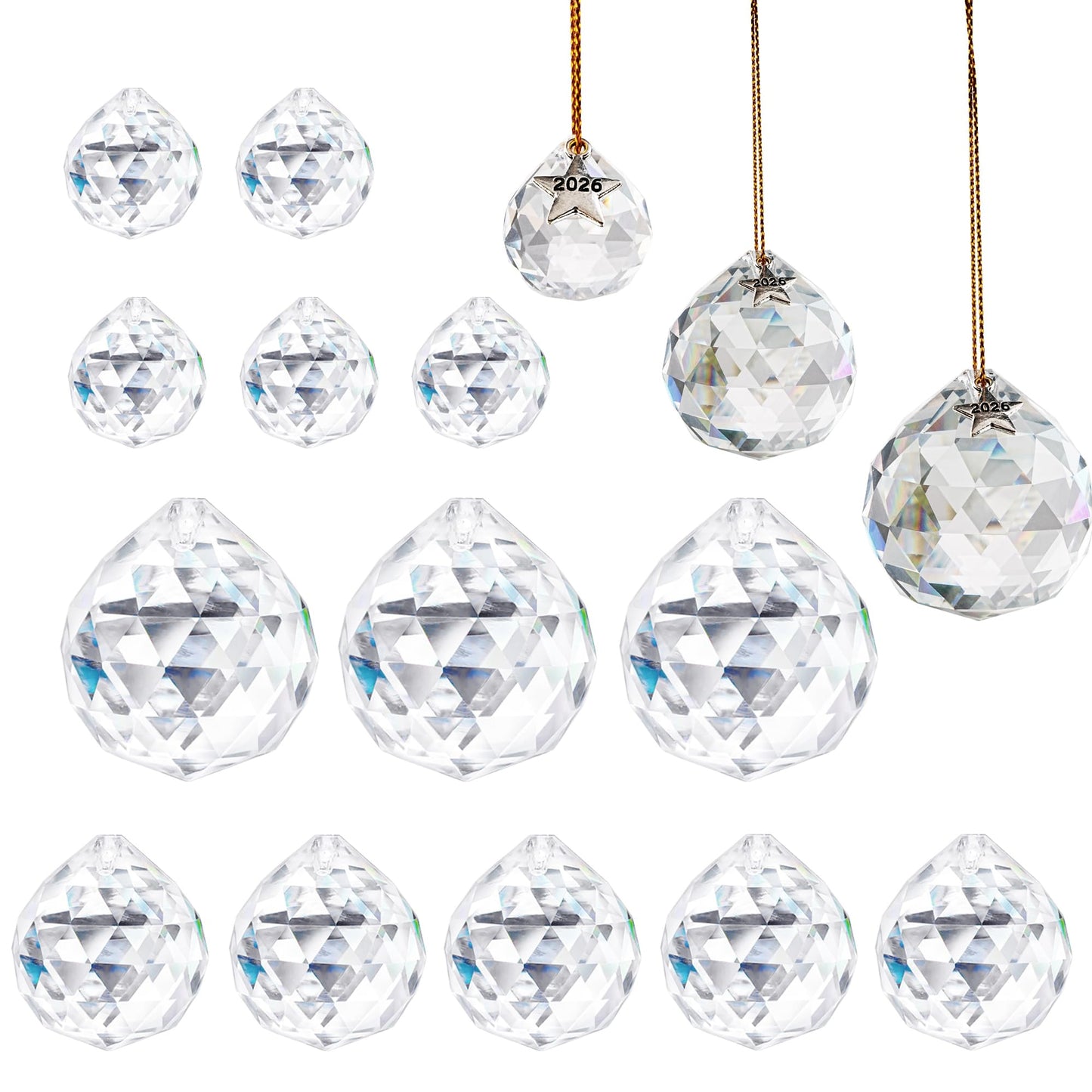 LOULIQIGIFT 13pcs Clear Crystal Ball Hanging Ornaments for Window Chandelier Parts 2026 Hanging Prisms for Birthday Wedding Mother's Day Decorations (20mm/30mm/40mm)