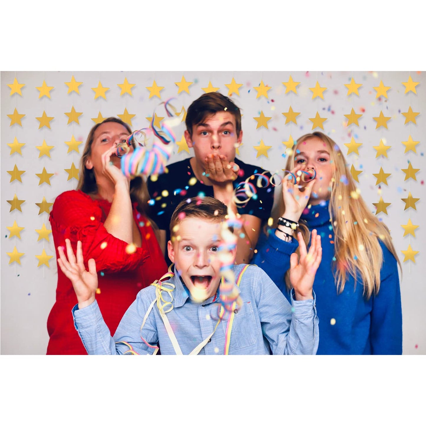 Yzurbu 130ft Gold Star Garland, 10 Strings Double Side Hanging Sparkly Paper Star Banner Decorations for Birthday Wedding Bachelor Baby Shower Christmas Bachelorette Party