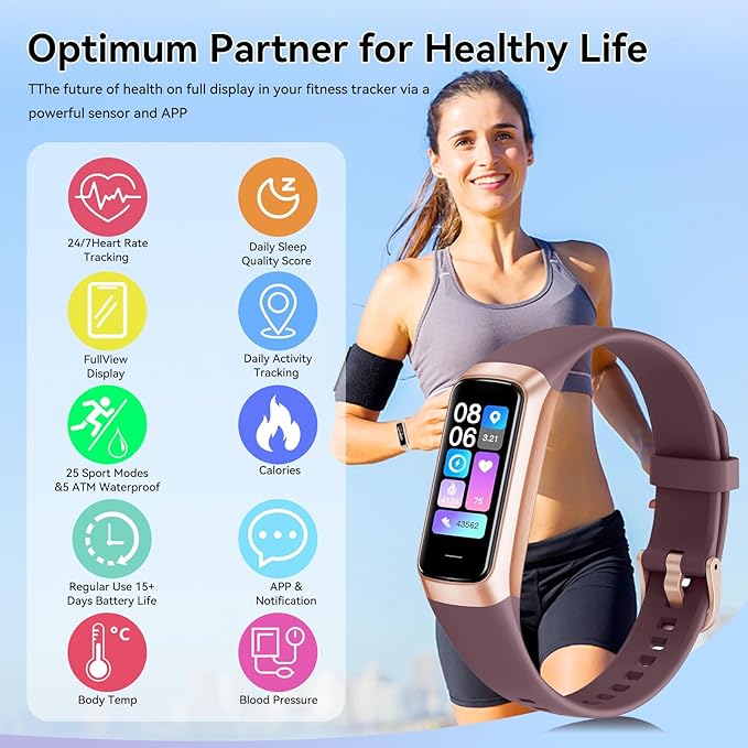 Fitness Tracker with 24/7 Heart Rate, Blood Oxygen Blood Pressure Sleep Monitor, Activity Trackers 6 ATM Waterproof,Step Calorie Counter Pedometer Health Smart Watch for Women Men