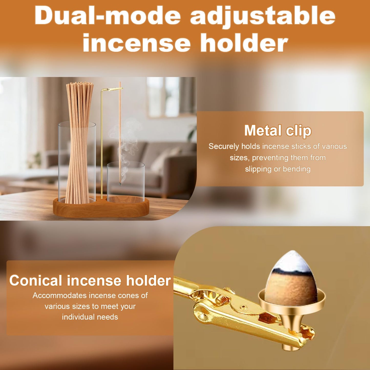Glass Incense Holder, 3 in 1 Incense Sticks Burner Holder with Storage, Hang Upside Down Incense Holder for Sticks with Glass Ash Catcher for HolderBedroom House Yoga Meditation Zen