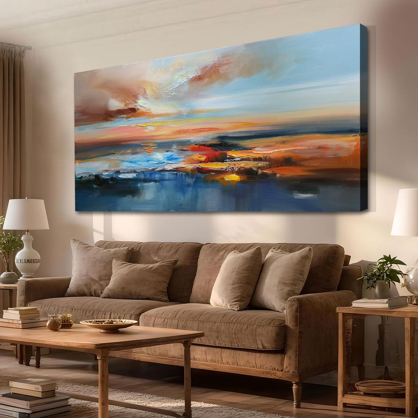 Brushart Abstract Wall Art Large Landscape Canvas Wall Art Pictures Paintings Wall Decor Living Room Textured Artwork for Dining Room Walls Bedroom Home Office, 58"x29"