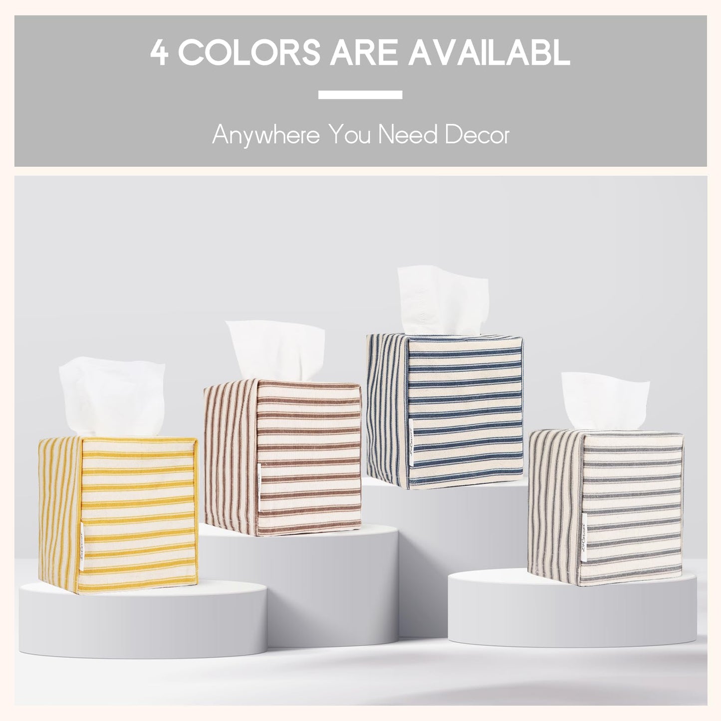 LeCorner Tissue Box Cover, Fabric Tissue Box Holder Square, Stylish Toilet Paper Storage, Modern Bathroom Counter Organizer Decorations Accessories,Ticking Stripe 5''x5''x5'' (Pastel Grey)
