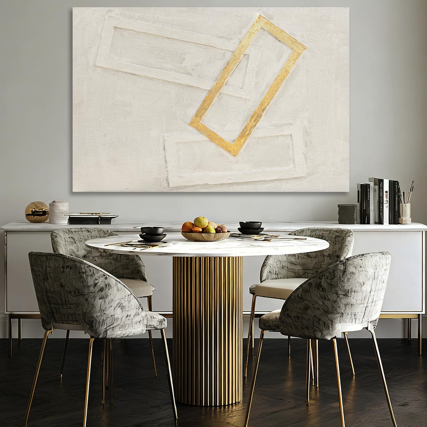 Dolidoteart White Gold Beige Canvas Wall Art, Hand Painted Oil Painting, Large Abstract Wall Art for Living Room, Modern Textured Horizontal Wall Decor for Bedroom Office, 32x48 Inch