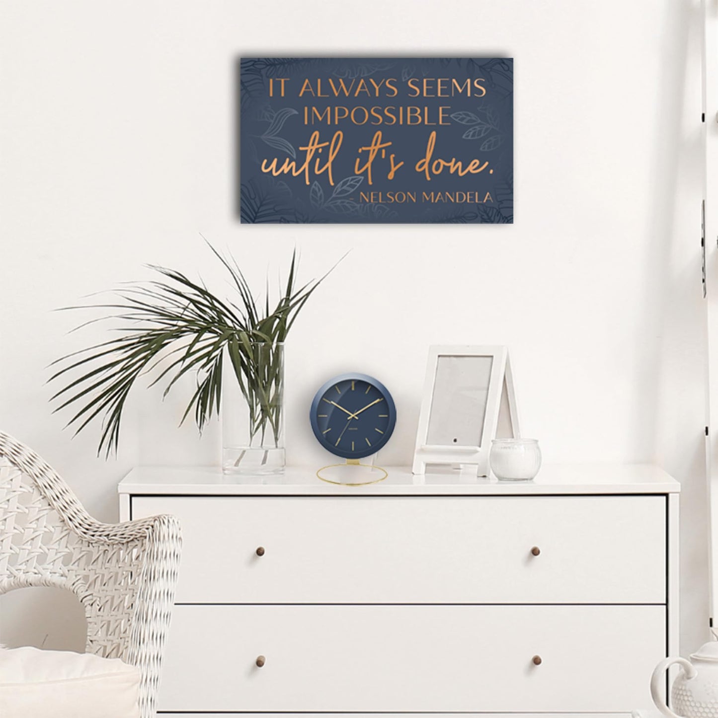 It Always Seems Impossible Until It's Done Wall Art, Nelson Mandela poster Inspirational Wall Art Decor Framed Canvas Poster 10 x 16.5 Inch, Positive Pictures For Office Bedroom Living Room