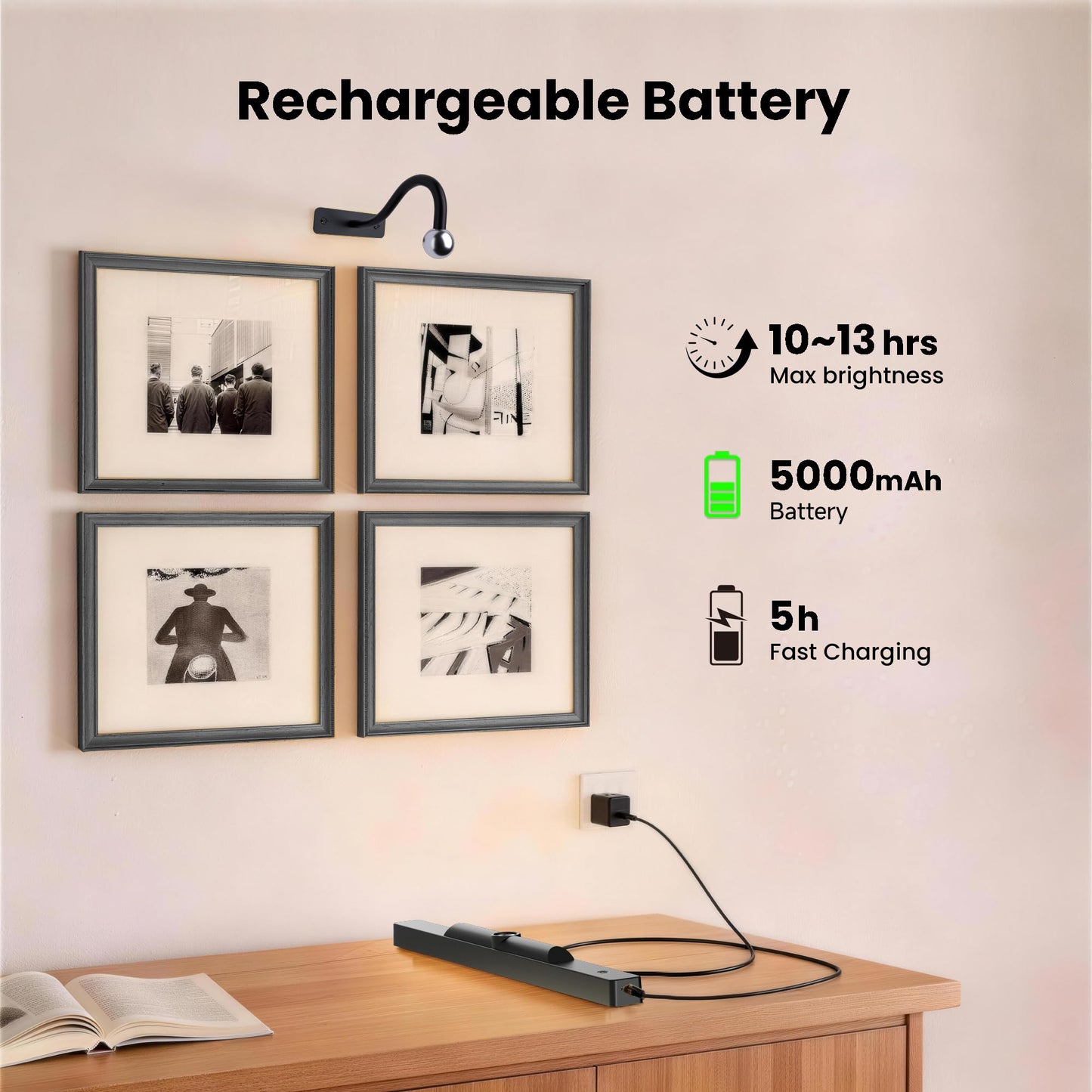 3Pack Picture Light Battery Operated, 16in Picture Light for Wall, 5000mAh Cordless Wall Lights with Controller,Art Light with Dimmable Cordless for Wall Painting,Frame, Portrait, Dartboard- Black