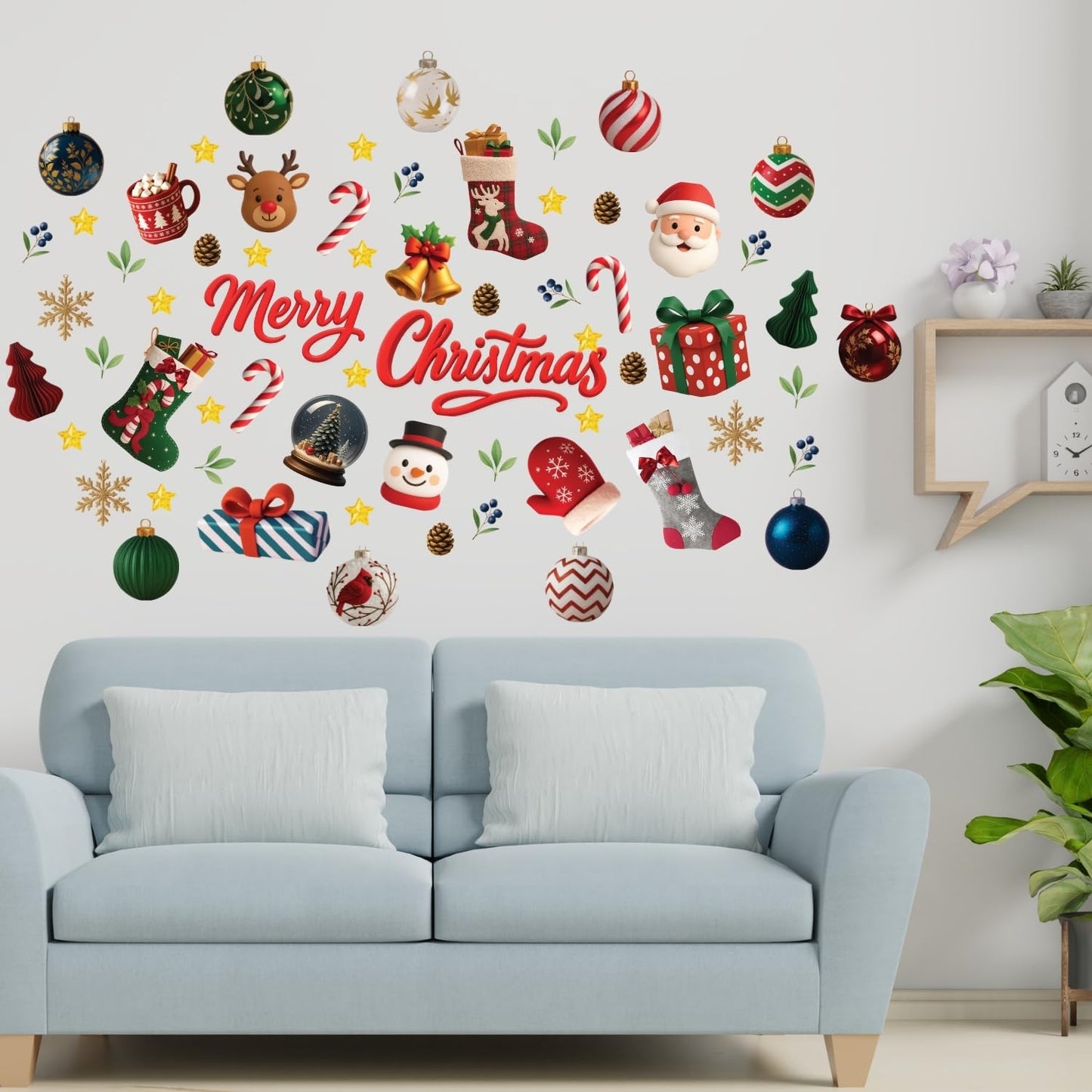 WALPLUS Christmas Decorations for Home Indoor Wall Stickers Wall Murals Decals Living Room Children Nursery Restaurant Cafe Hotel Home Decor Holly Jolly
