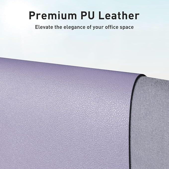 Aothia Faux Leather Desk Mat - Non-Slip PU Leather Desk Blotter, Waterproof Writing Surface, Large Desk Pad for Office & Home (Lavender, 55" x 24")