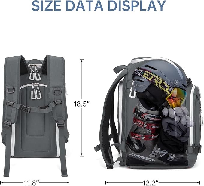 Ski Boot Bag, 50L Ski Boot Travel Backpack for Skis, Snowboard & Accessories, Waterproof Padded Ski Boot Bag Backpack
