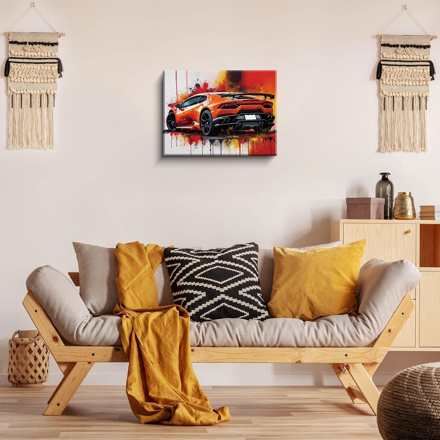 Abstract Graffiti Supercar Art Canvas Print, Framed 12x16 inch, Modern Automotive Wall Art for Car Lover's Man Cave