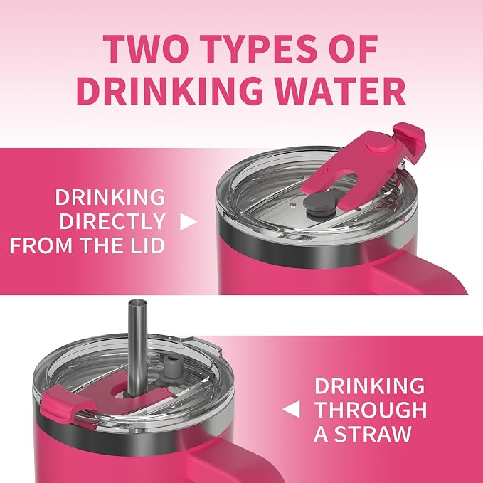 30 oz Tumbler with Handle,Tumbler with Lid and Straw,Double Wall Insulated Cup Stainless Steel Travel Mug(Cold for 34 Hours),Water Bottle for Iced Tea,Coffee,Cold Beverages(Gloss Pink)