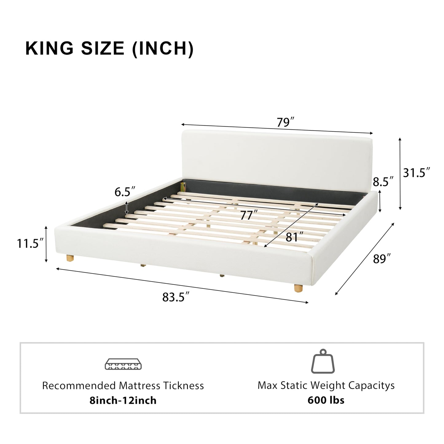 Merax King Size Boucle Upholstered Platform Bed Frame with Headboard,Modern Soft Fabric for Bedroom with Wood Slats Support for Bedroom
