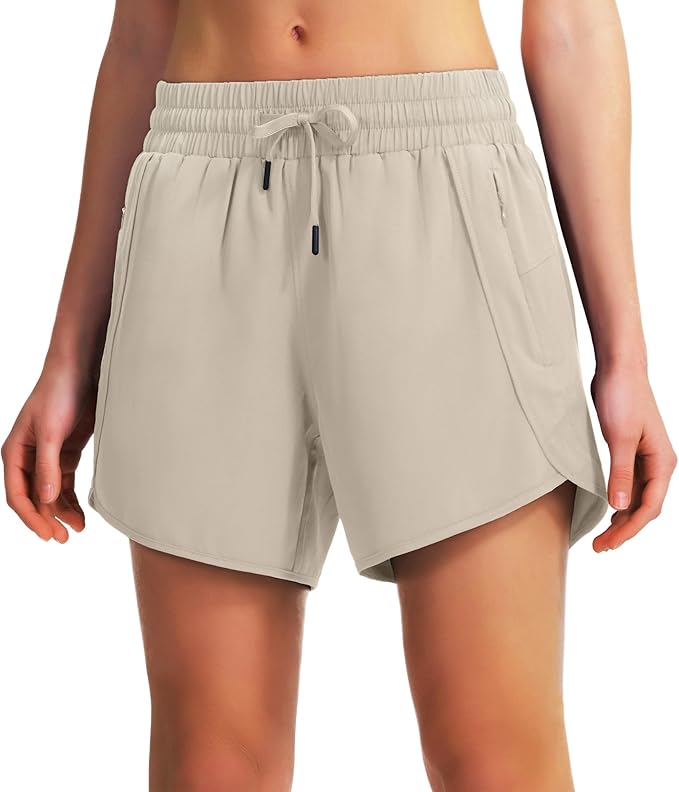 Ksmien Women's 5" Athletic Running Shorts Quick Dry Lightweight Workout Gym Shorts with Zipper Pockets UPF 50+